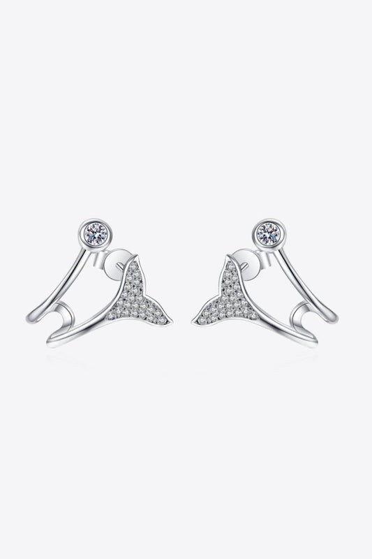 Moissanite Stone Fishtail Rhodium-Plated Earrings - Samuels Jewelers