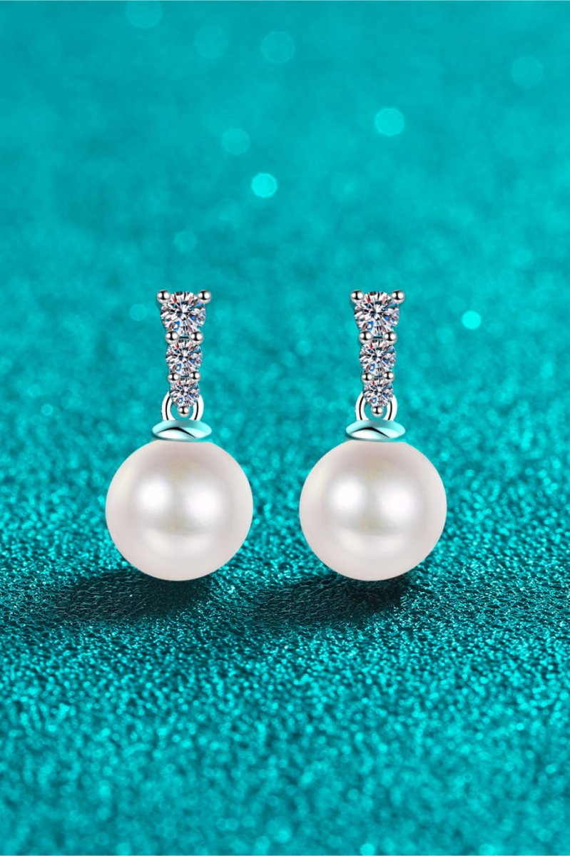 Moissanite Pearl Drop Earrings - 925 Sterling Silver - Samuels Jewelers