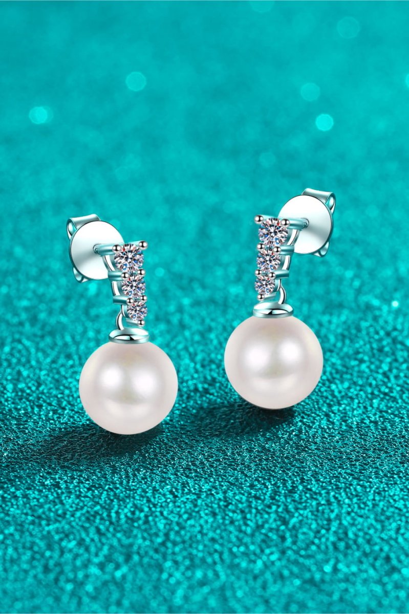 Moissanite Pearl Drop Earrings - 925 Sterling Silver - Samuels Jewelers