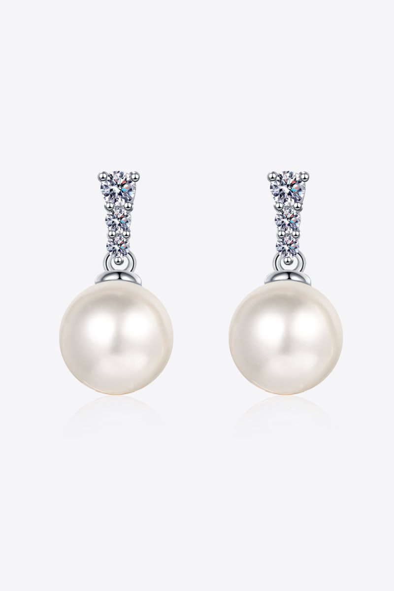 Moissanite Pearl Drop Earrings - 925 Sterling Silver - Samuels Jewelers