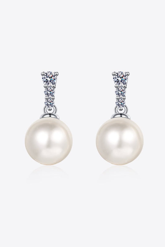 Moissanite Pearl Drop Earrings - 925 Sterling Silver - Samuels Jewelers