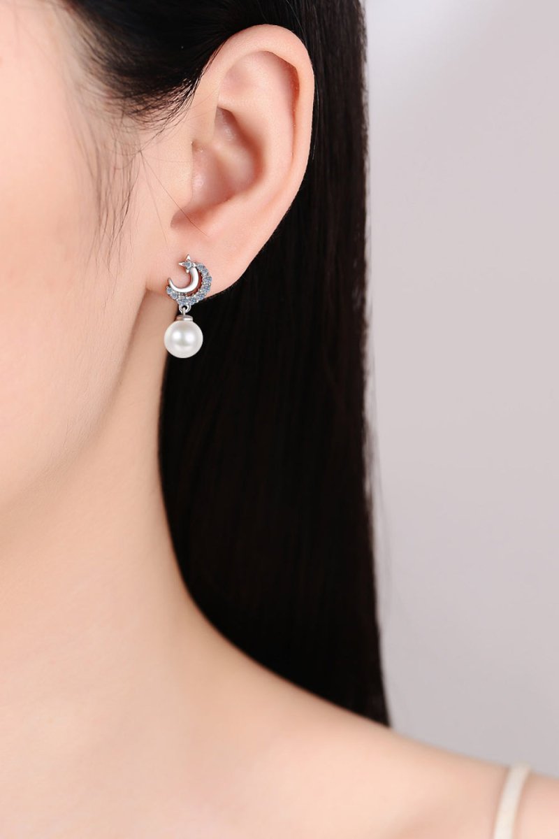Moissanite Pearl Drop Earrings - Samuels Jewelers
