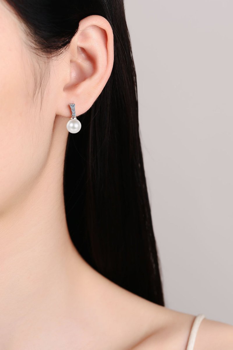 Moissanite Pearl Drop Earrings - 925 Sterling Silver - Samuels Jewelers