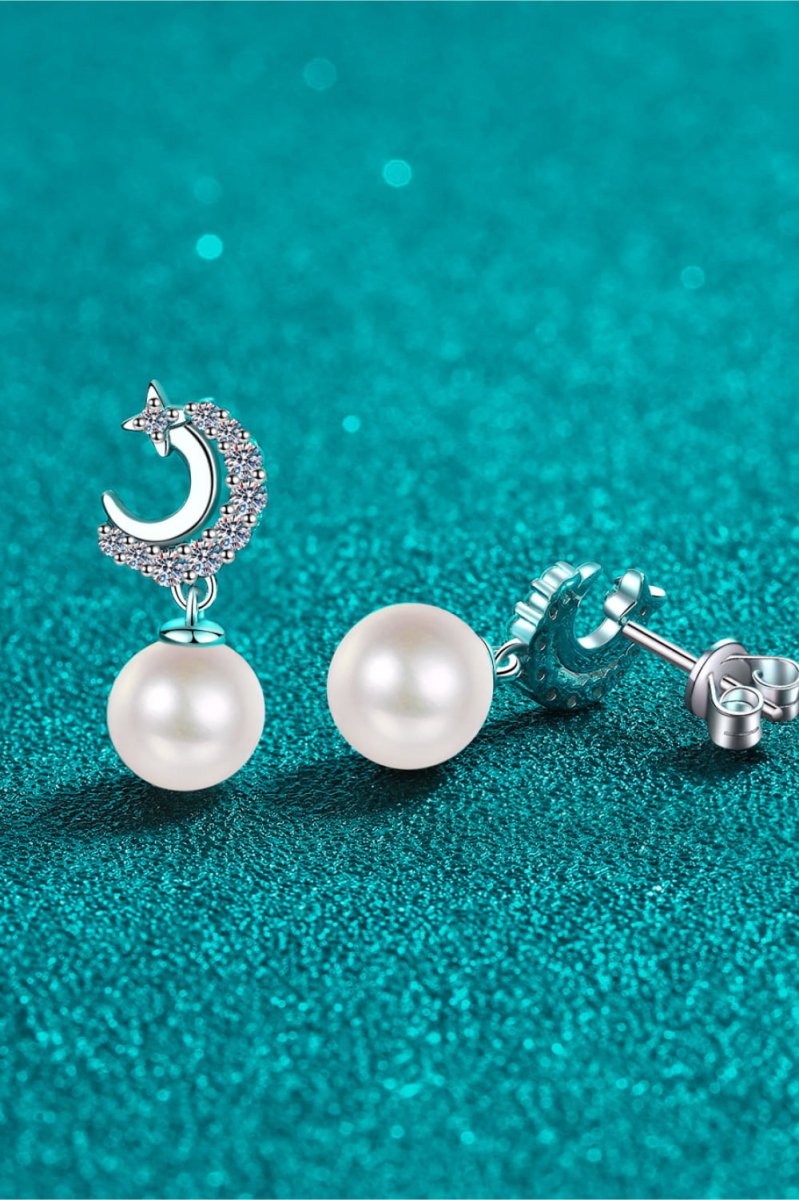 Moissanite Pearl Drop Earrings - Samuels Jewelers