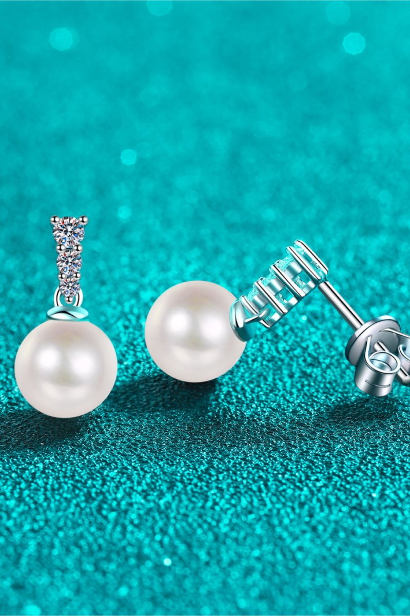 Moissanite Pearl Drop Earrings - 925 Sterling Silver - Samuels Jewelers