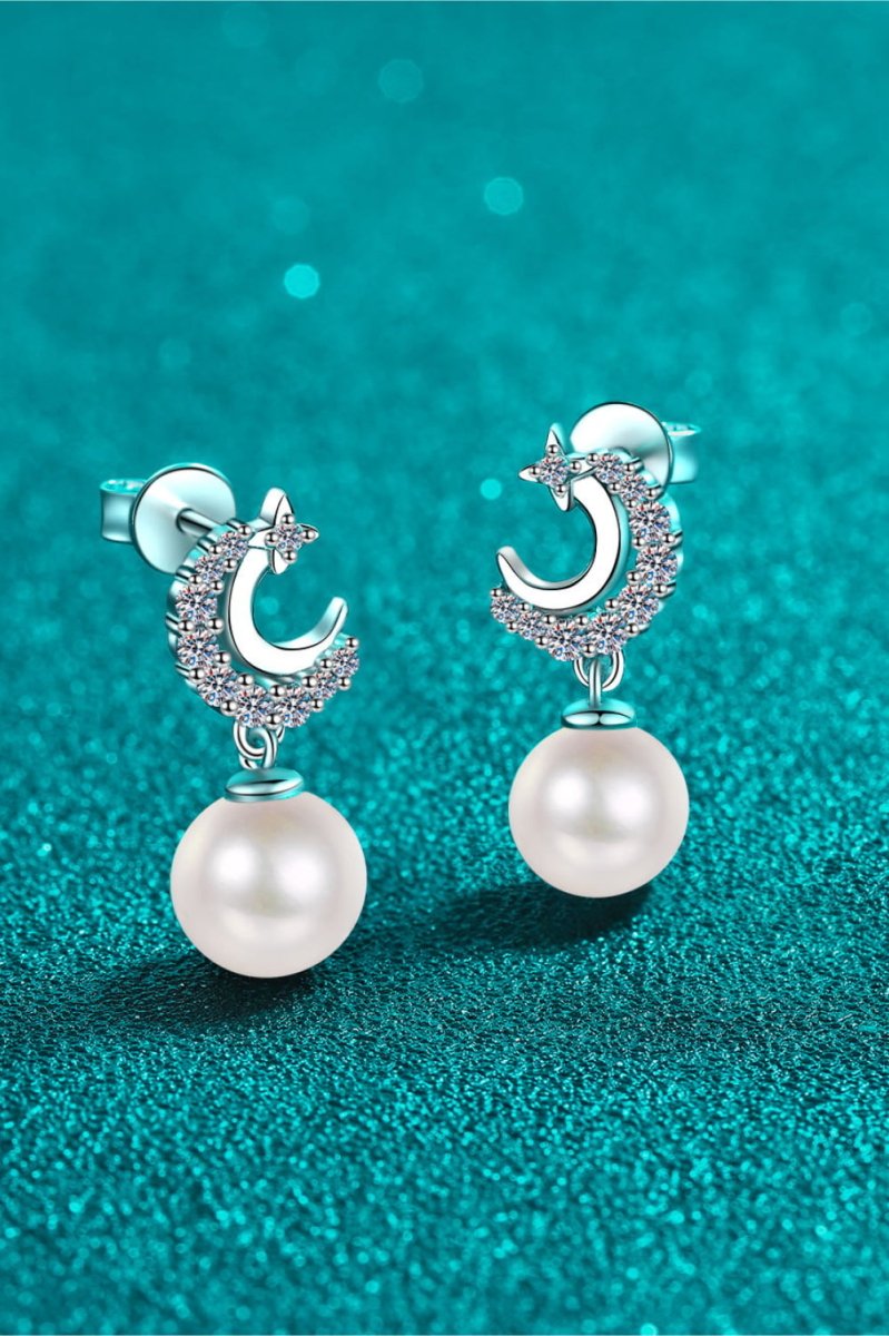 Moissanite Pearl Drop Earrings - Samuels Jewelers