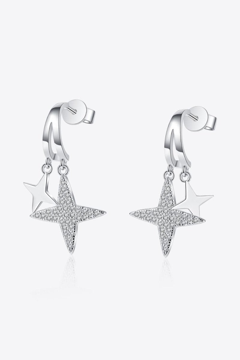 Moissanite Star Rhodium - Plated Drop Earrings - Samuels Jewelers