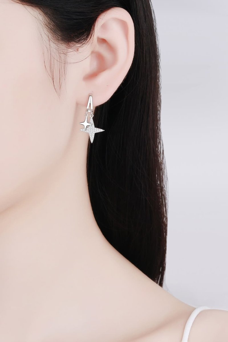 Moissanite Star Rhodium - Plated Drop Earrings - Samuels Jewelers
