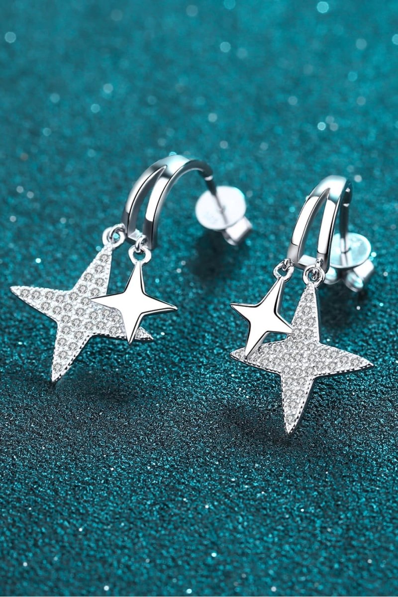 Moissanite Star Rhodium - Plated Drop Earrings - Samuels Jewelers