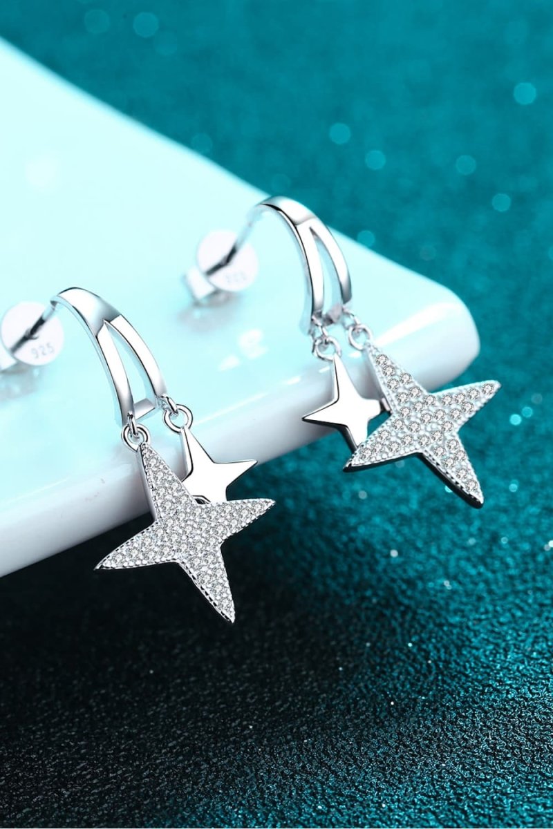 Moissanite Star Rhodium - Plated Drop Earrings - Samuels Jewelers