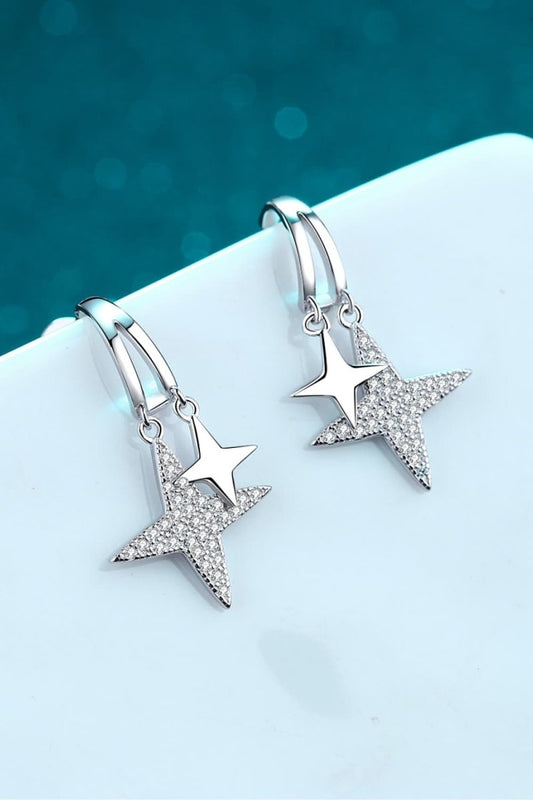 Moissanite Star Rhodium - Plated Drop Earrings - Samuels Jewelers