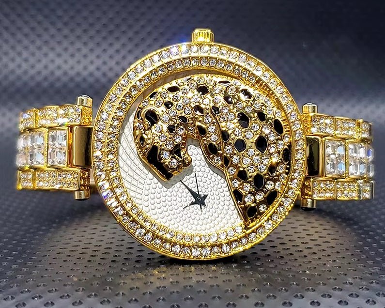 Quartz Gold Watch Crystal Diamond Leopard - Samuels Jewelers