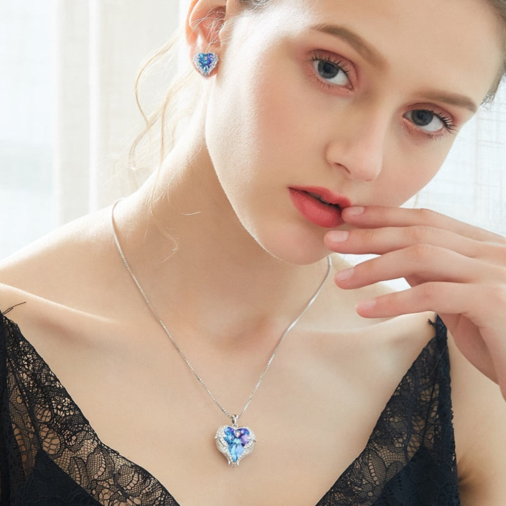 Necklace Earrings Jewelry Set Embellished Crystals Heart Pendant Stud - Samuels Jewelers