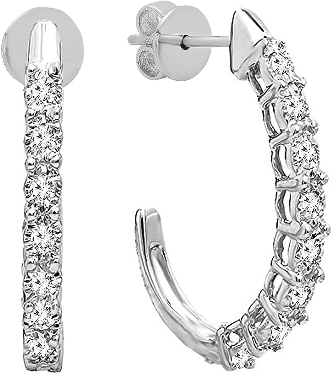 0.15 Carat (ctw) Round White Diamonds Shaped Hoop Earrings 10K/14K/18K Gold 925 Sterling Silver - Samuels Jewelers