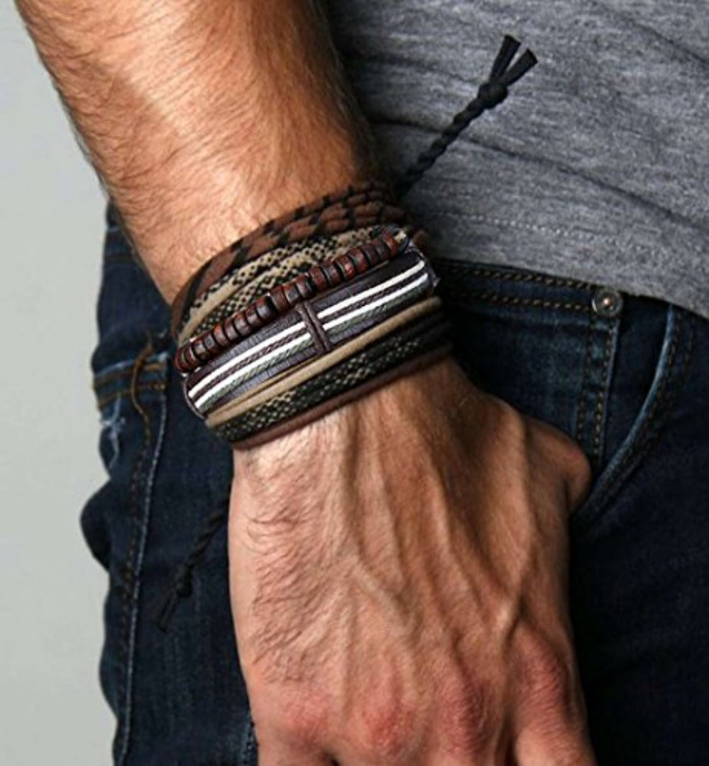 24 Pcs Adjustable Woven Leather Wrist Cuff Bracelet - Samuels Jewelers