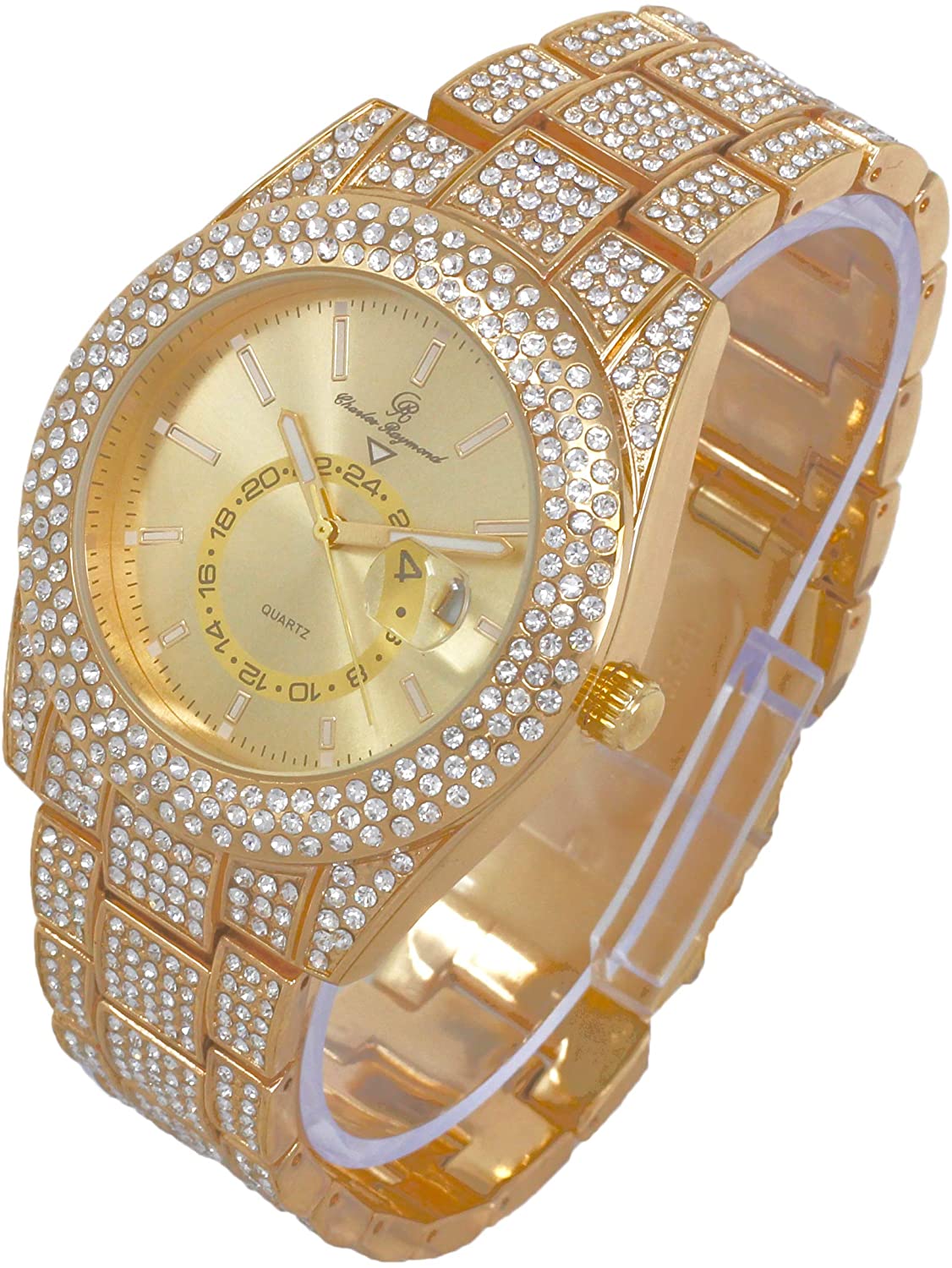 Bling-end Out Hip Hop Watch & Jewelry Set w/Cuban Chain Bracelet, Kite Bling Earrings & Ring - Samuels Jewelers