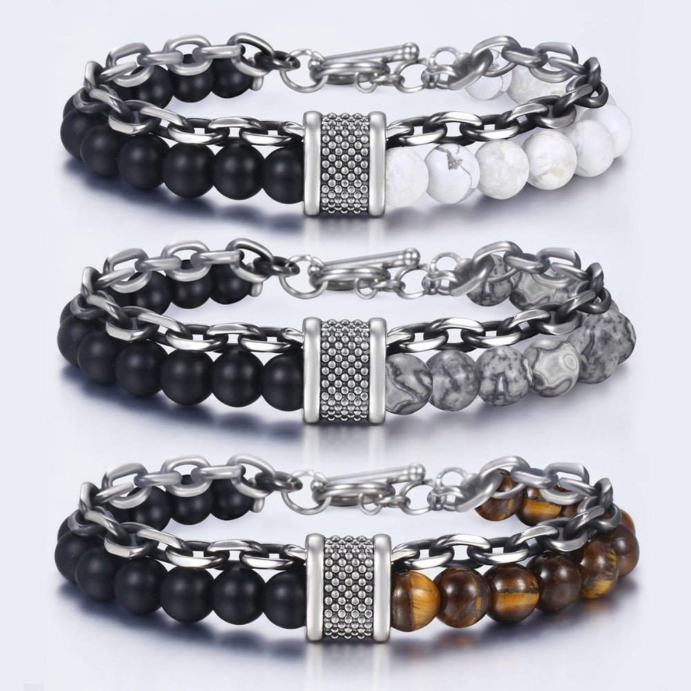 Natural Map Stone Men's Beaded Bracelet - Samuels Jewelers