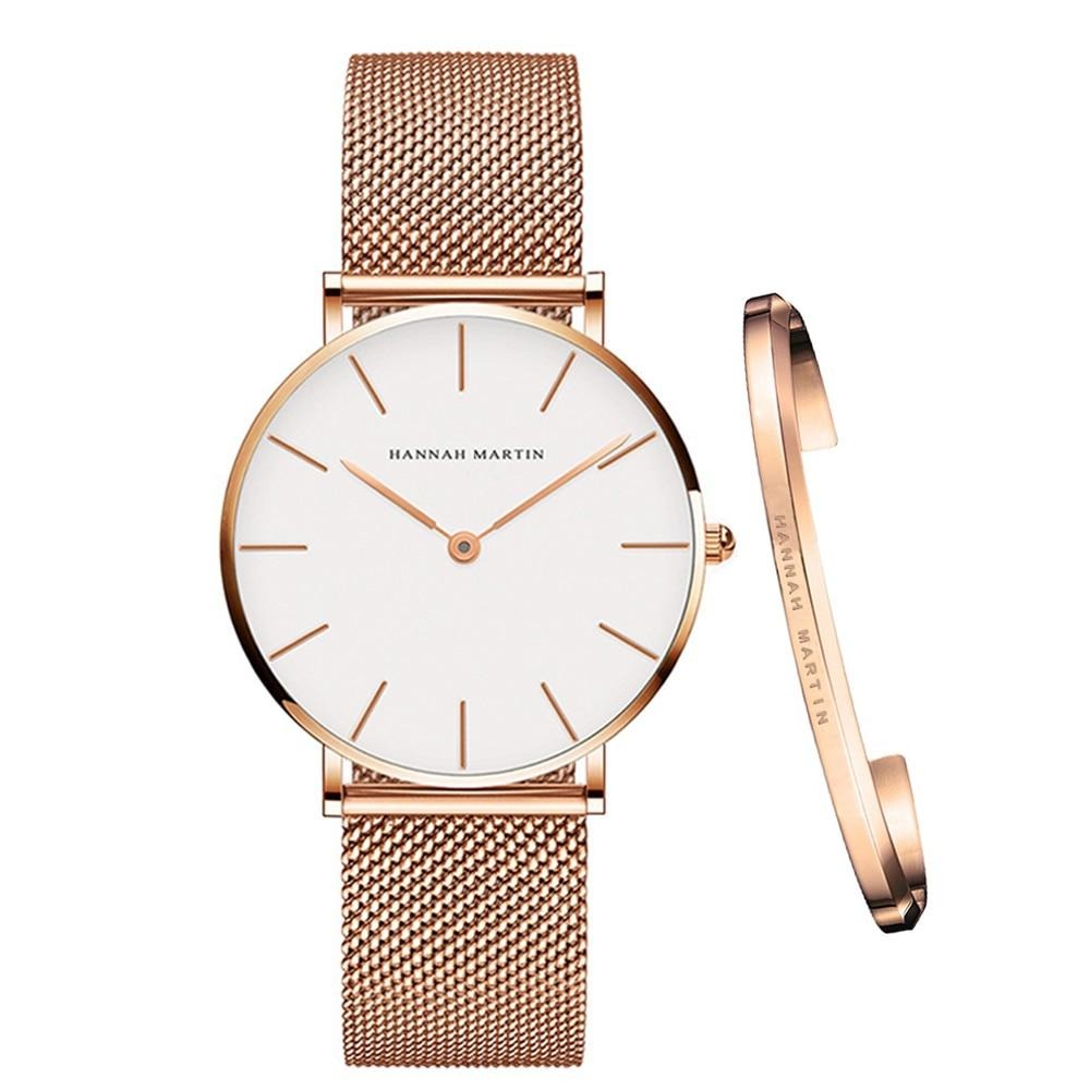 Women Watch with Bracelet Japan Quartz Movement Simple Waterproof Rose Gold Mesh - Samuels Jewelers
