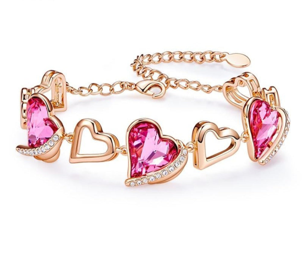Gold Embellished With Crystals Heart Angel Wing Jewelry Chain Bracelet - Samuels Jewelers