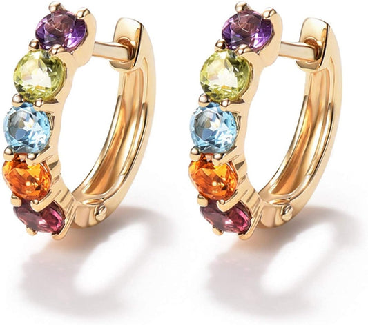 14K Gold 1.25 cttw Multi Colored Amethyst Peridot Topaz Earrings - Samuels Jewelers
