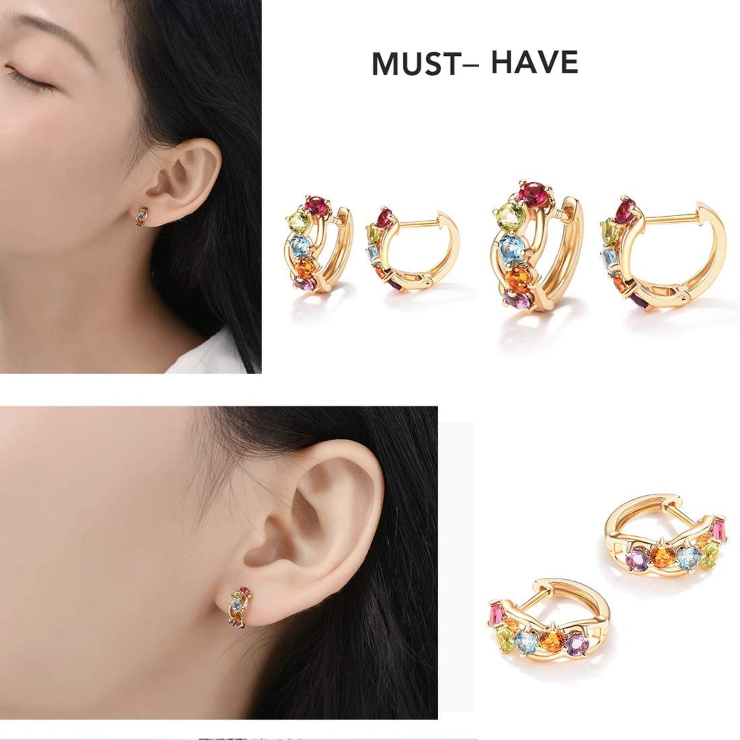 14K Gold 1.25 cttw Multi Colored Amethyst Peridot Topaz Earrings - Samuels Jewelers