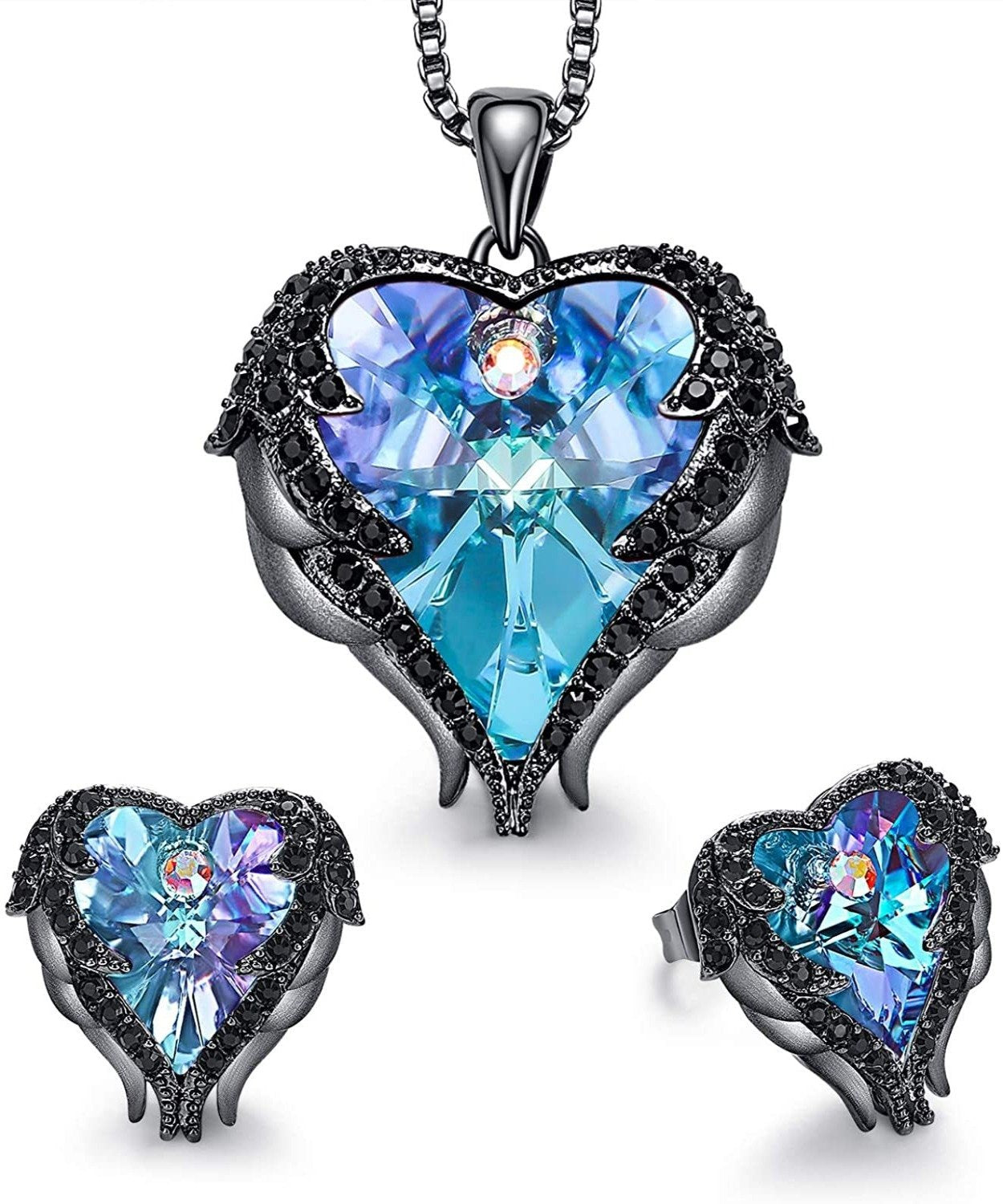 Heart Necklace & Earrings Jewelry 18K White Gold Plated - Samuels Jewelers