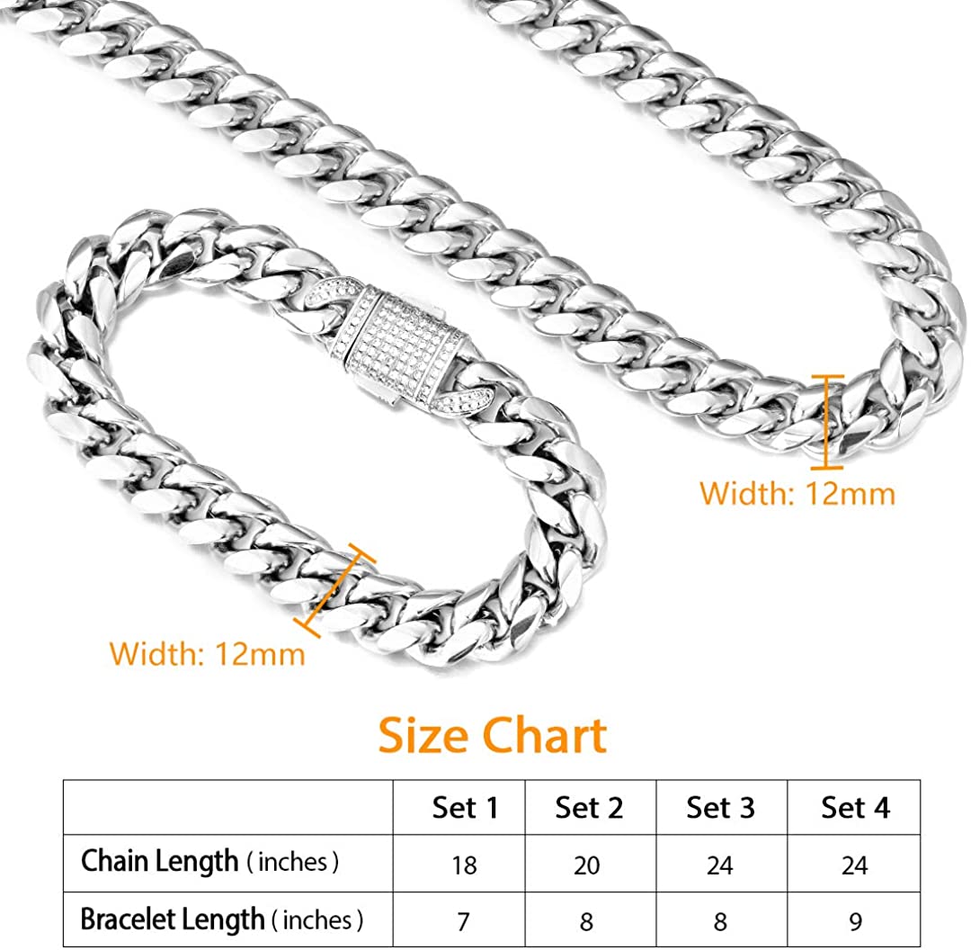 5" Width 18K Gold Miami Cuban Link Chain Set Iced Out Curb Chain and Bracelet Set - Samuels Jewelers