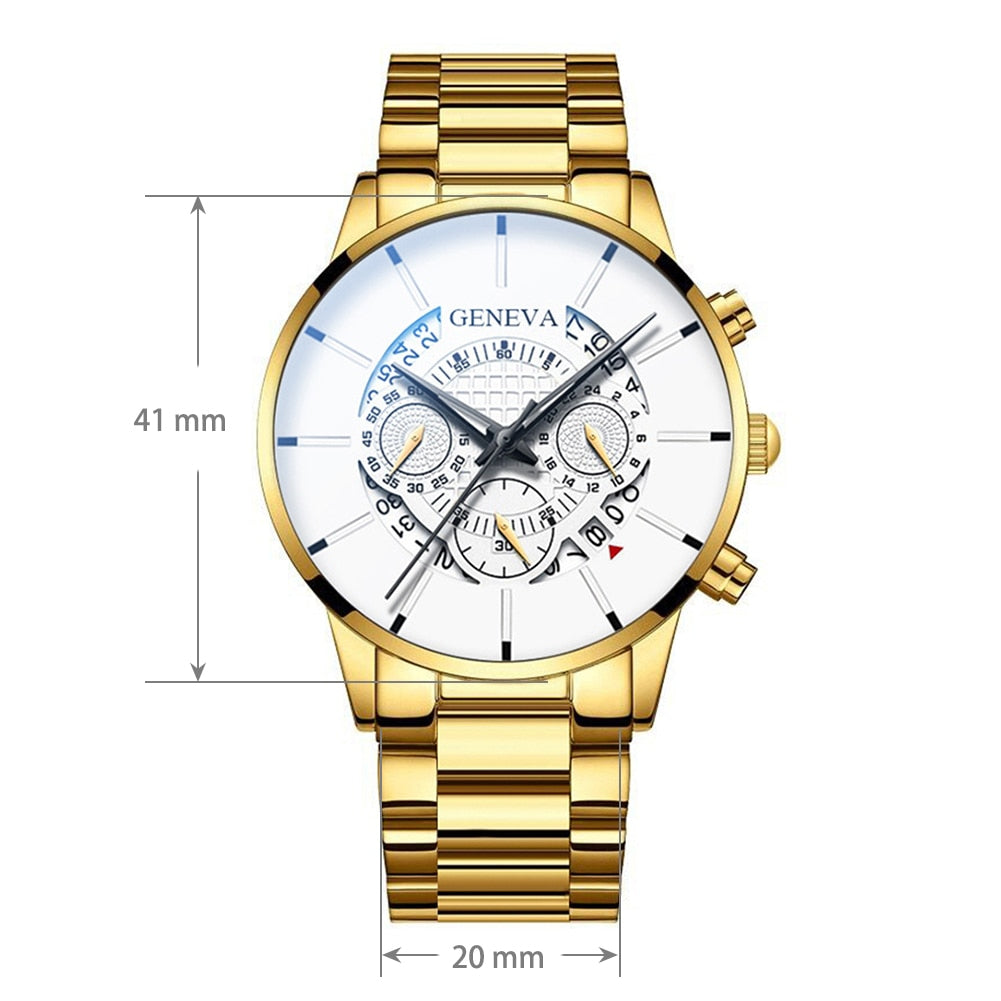 Gold Men Minimalist Quartz Dial Wristwatch Folding Buckle Leather Wallet - Samuels Jewelers