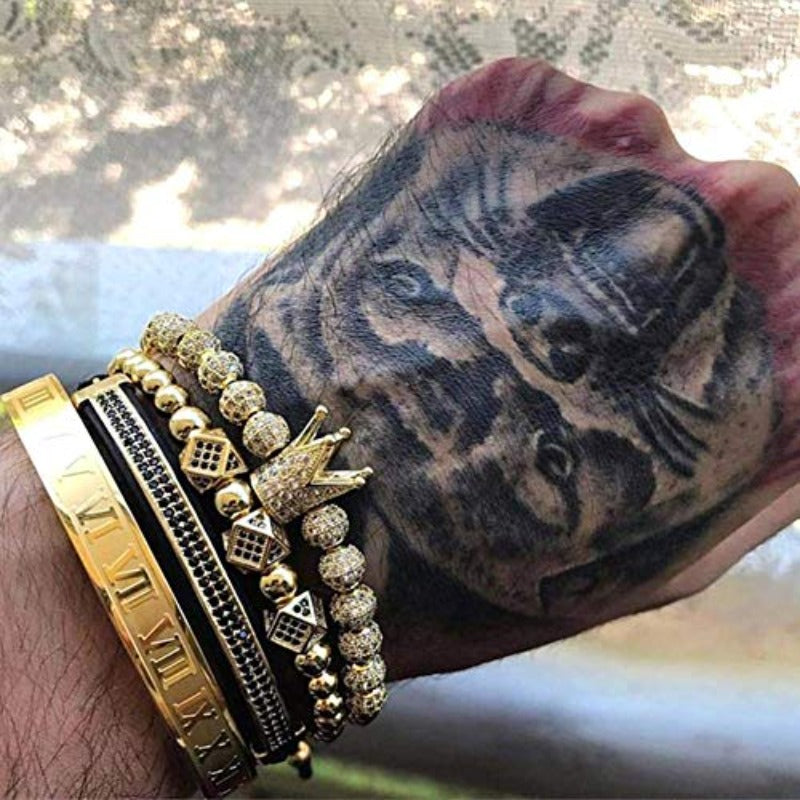 Imperial Crown King Gold Bracelets for Men Luxury Charm Fashion Cuff Bangle Jewelry - Samuels Jewelers