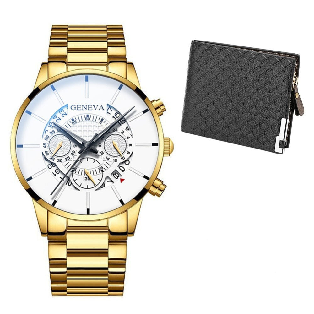 Gold Men Minimalist Quartz Dial Wristwatch Folding Buckle Leather Wallet - Samuels Jewelers