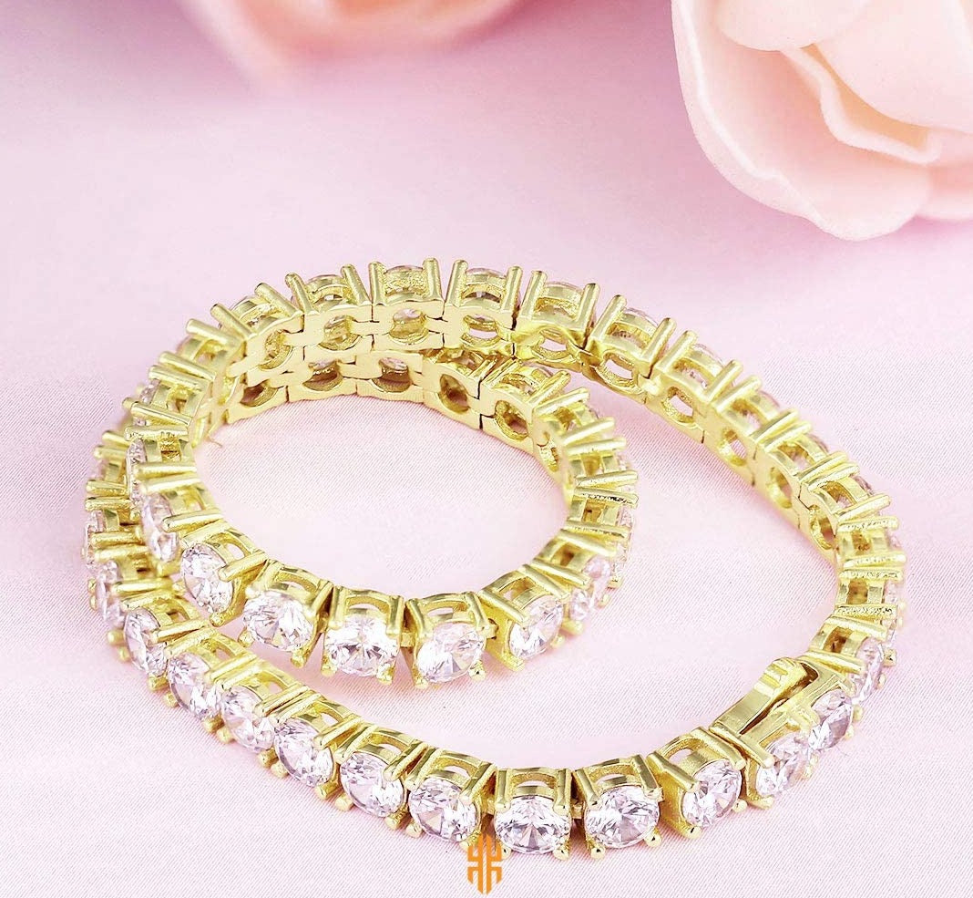 S925 Sterling Silver Tennis Bracelet, 14k Gold Iced Out Prong-Setting 5A Cubic Zirconia Stones, Urban Street-wear Hip Hop Jewelry - Samuels Jewelers
