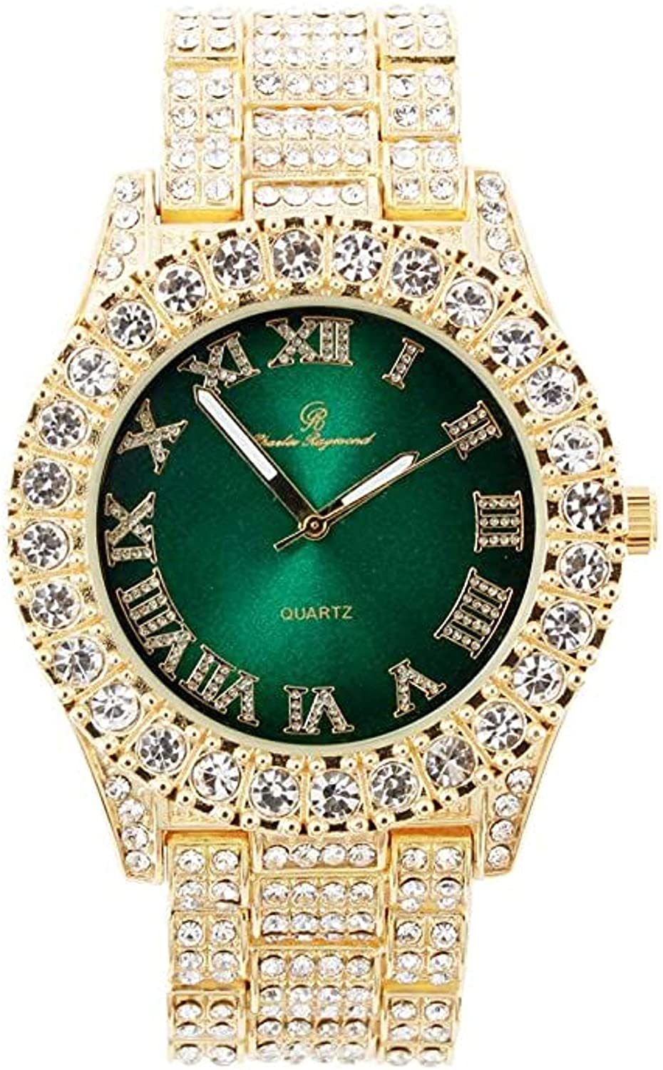 Fully Iced Hip Hop Big Rocks Bezel Color Dial Cuban Chain Bracelet, Cuban Necklace, Tennis Chain & Ring - Samuels Jewelers