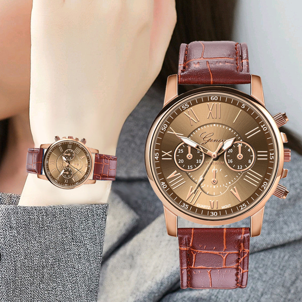 Leather Band Quartz Analog Wrist Watch - Samuels Jewelers