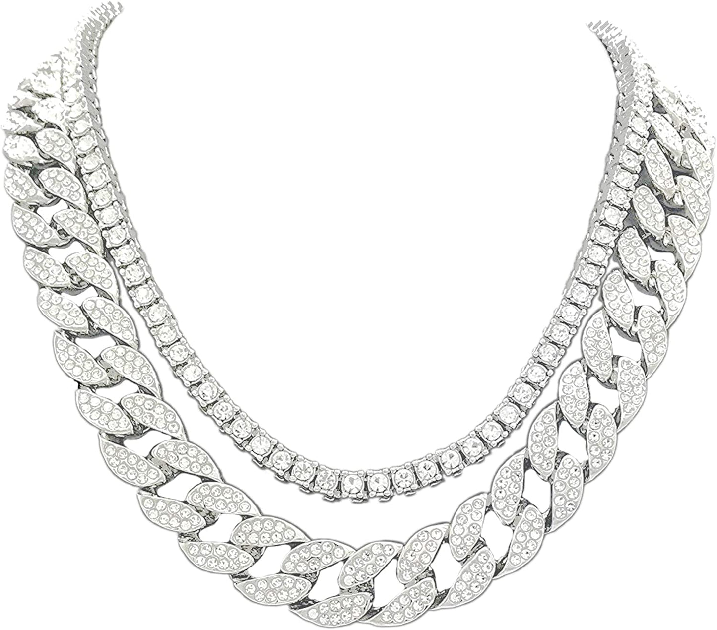 Fully Iced Hip Hop Big Rocks Bezel Color Dial Cuban Chain Bracelet, Cuban Necklace, Tennis Chain & Ring - Samuels Jewelers