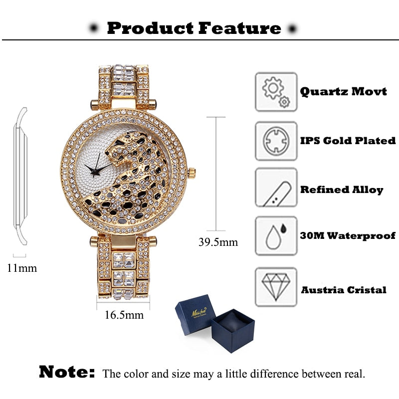 Quartz Gold Watch Crystal Diamond Leopard - Samuels Jewelers