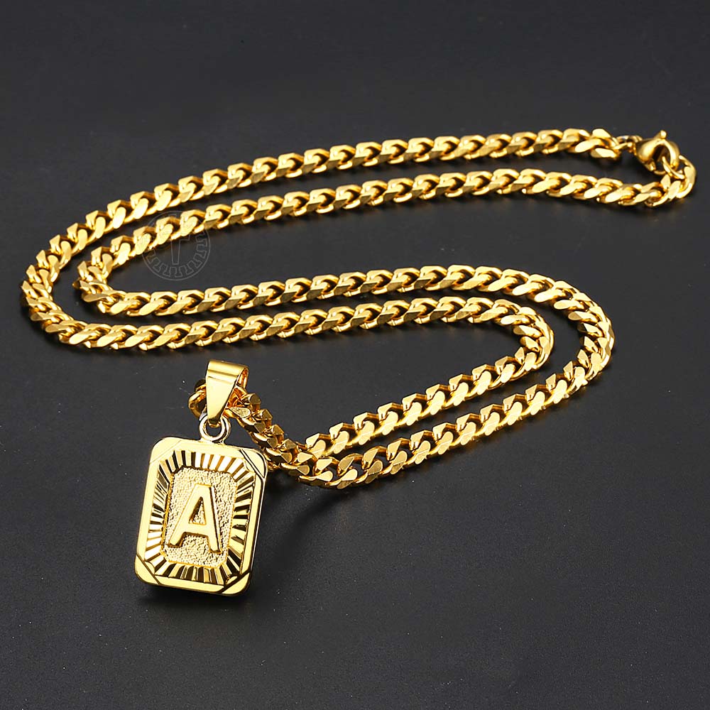 Initial Letter Pendant Charm Gold Necklace Cuban Link Chain - Samuels Jewelers