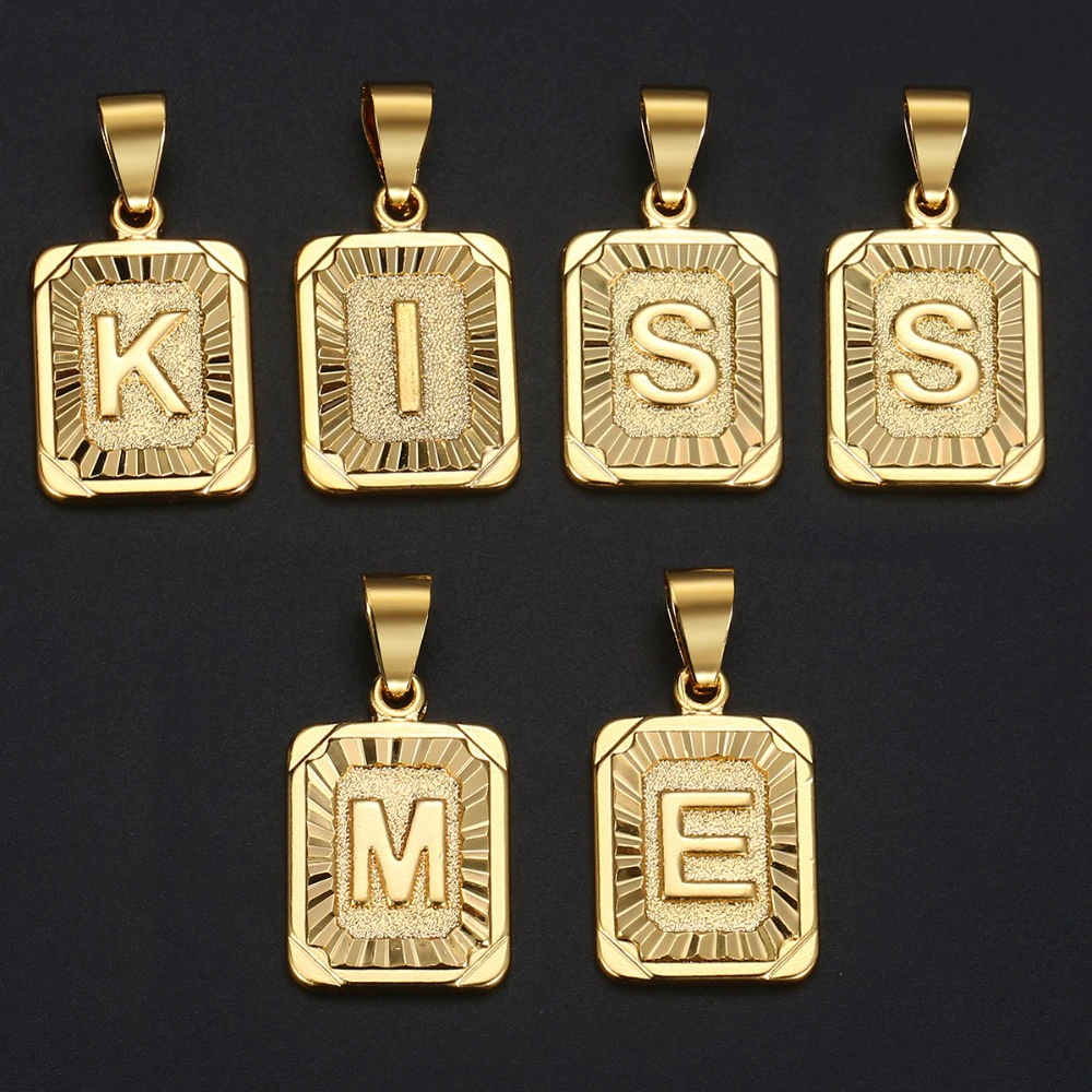 Initial Letter Pendant Charm Gold Necklace Cuban Link Chain - Samuels Jewelers