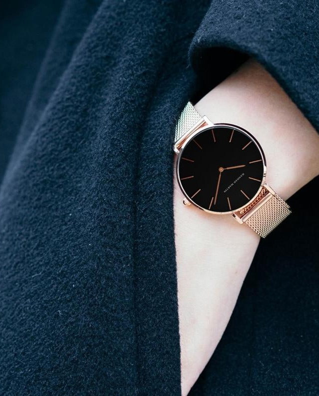 Women Watch with Bracelet Japan Quartz Movement Simple Waterproof Rose Gold Mesh - Samuels Jewelers