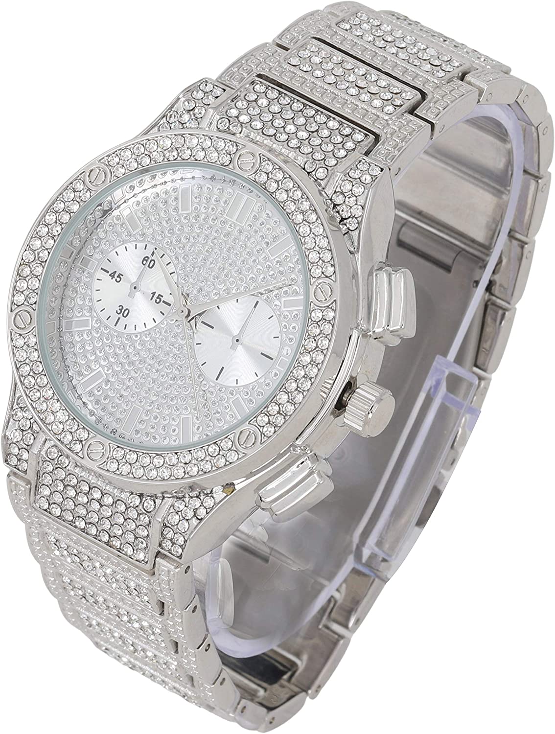 Bling-end Out Hip Hop Watch & Jewelry Set w/Cuban Chain Bracelet, Kite Bling Earrings & Ring - Samuels Jewelers