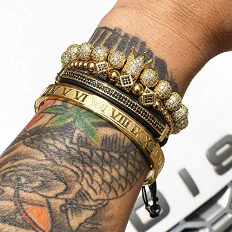 Imperial Crown King Gold Bracelets for Men Luxury Charm Fashion Cuff Bangle Jewelry - Samuels Jewelers