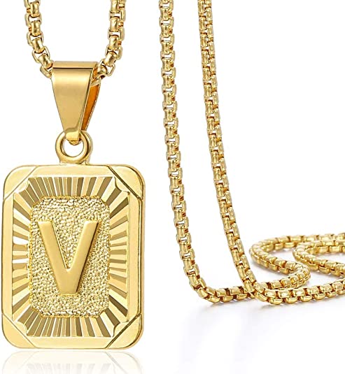 Initial Letter Pendant Charm Gold Necklace Cuban Link Chain - Samuels Jewelers
