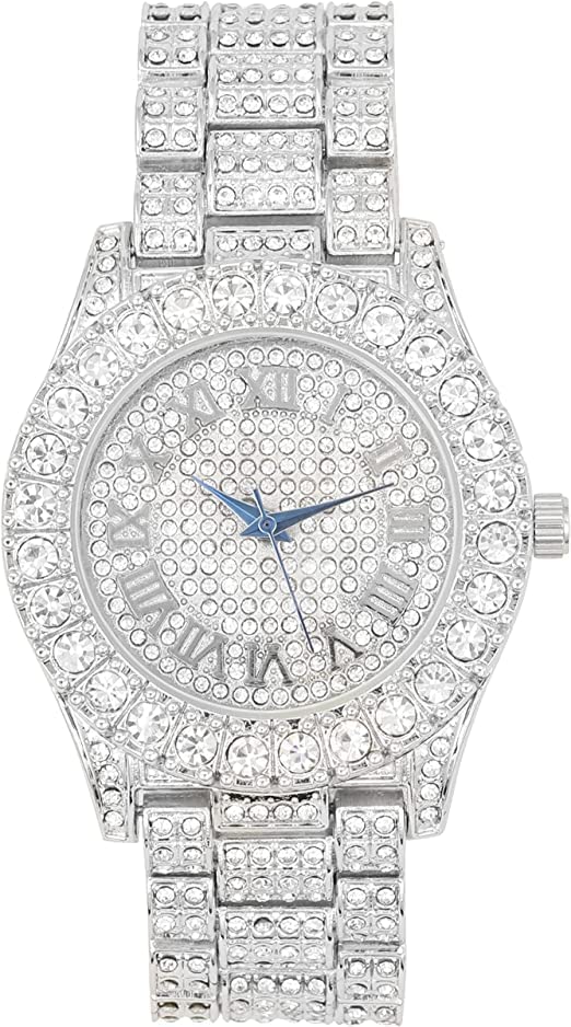 Bling-end Out Hip Hop Watch & Jewelry Set w/Cuban Chain Bracelet, Kite Bling Earrings & Ring - Samuels Jewelers