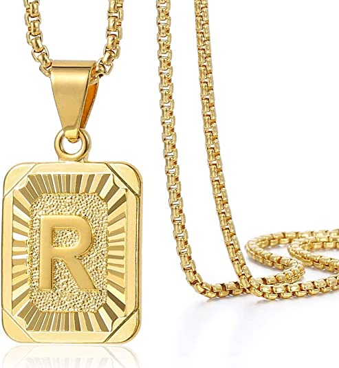 Initial Letter Pendant Charm Gold Necklace Cuban Link Chain - Samuels Jewelers
