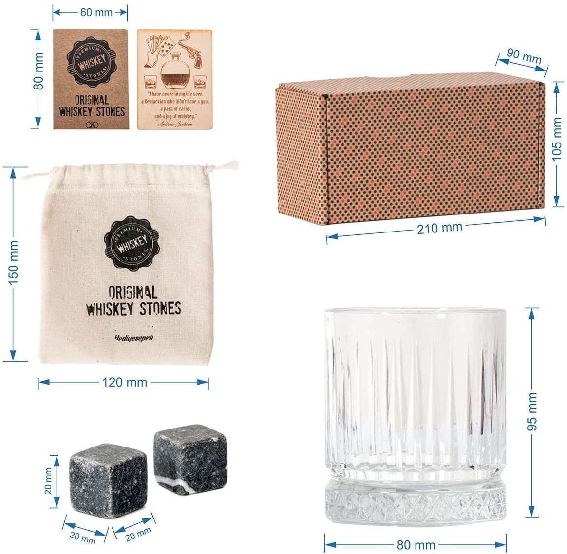 Whiskey Glass with 12 Pieces Whiskey Stones Glass Gift Set - Samuels Jewelers