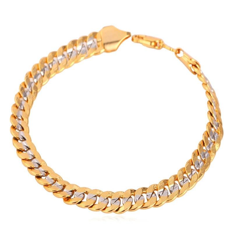 Two Gold Tone Jewelry Cuban Link Curb Chain Bracelet - Samuels Jewelers