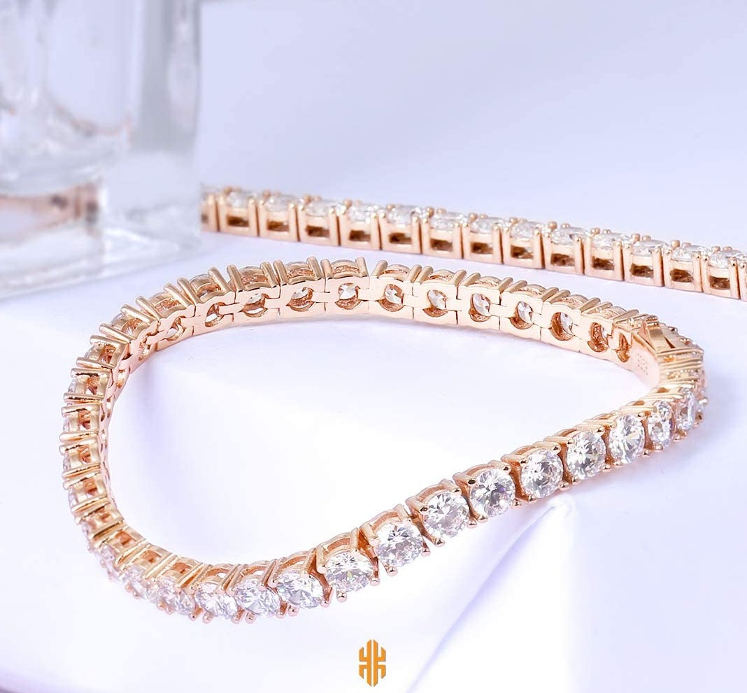 S925 Sterling Silver Tennis Bracelet, 14k Gold Iced Out Prong-Setting 5A Cubic Zirconia Stones, Urban Street-wear Hip Hop Jewelry - Samuels Jewelers