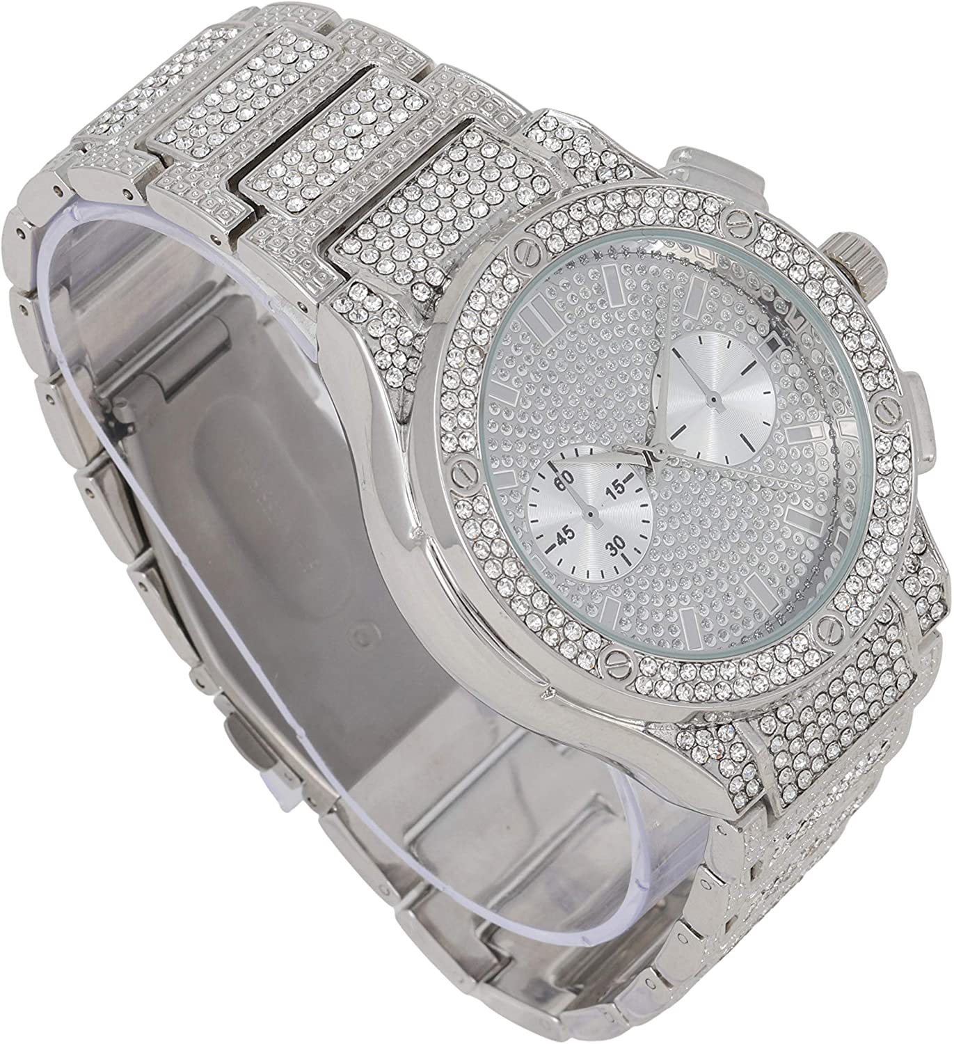 Bling-end Out Hip Hop Watch & Jewelry Set w/Cuban Chain Bracelet, Kite Bling Earrings & Ring - Samuels Jewelers