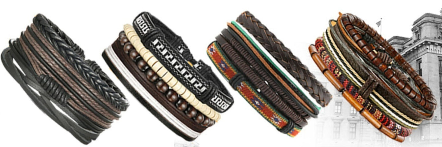 24 Pcs Adjustable Woven Leather Wrist Cuff Bracelet - Samuels Jewelers