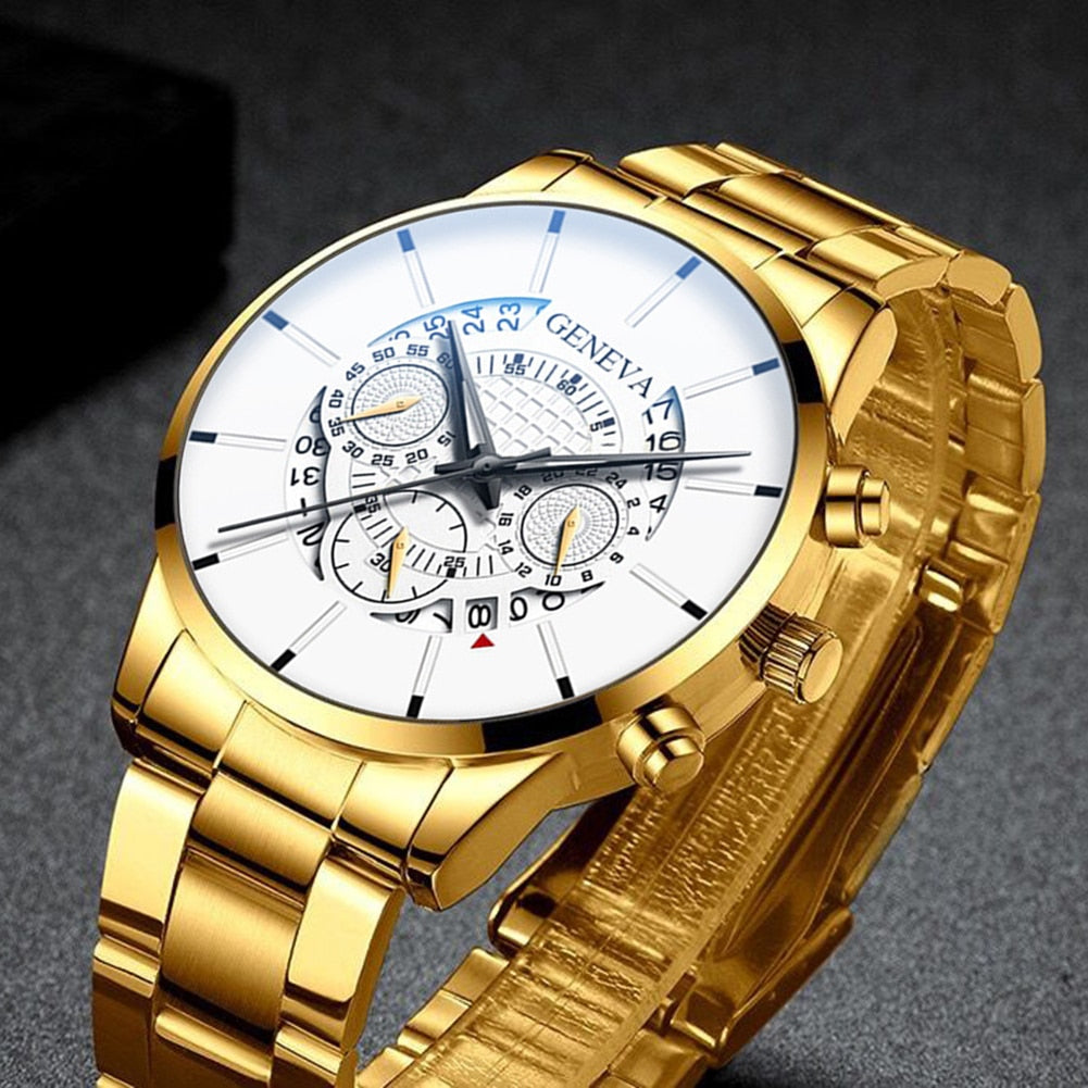 Gold Men Minimalist Quartz Dial Wristwatch Folding Buckle Leather Wallet - Samuels Jewelers