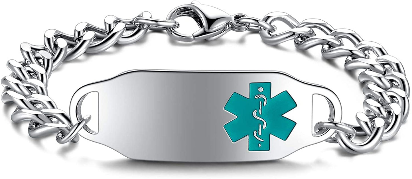 Personalized Customize Medical Alert ID Awareness Bracelet 5.5-8.5 inches ,Free Engraving - Samuels Jewelers